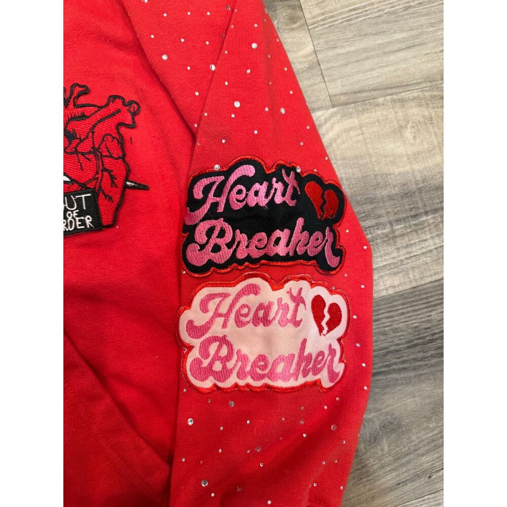 Resilient Studios Rhinestone Zip Sweatshirt Jacket Red L - Picture 4 of 8